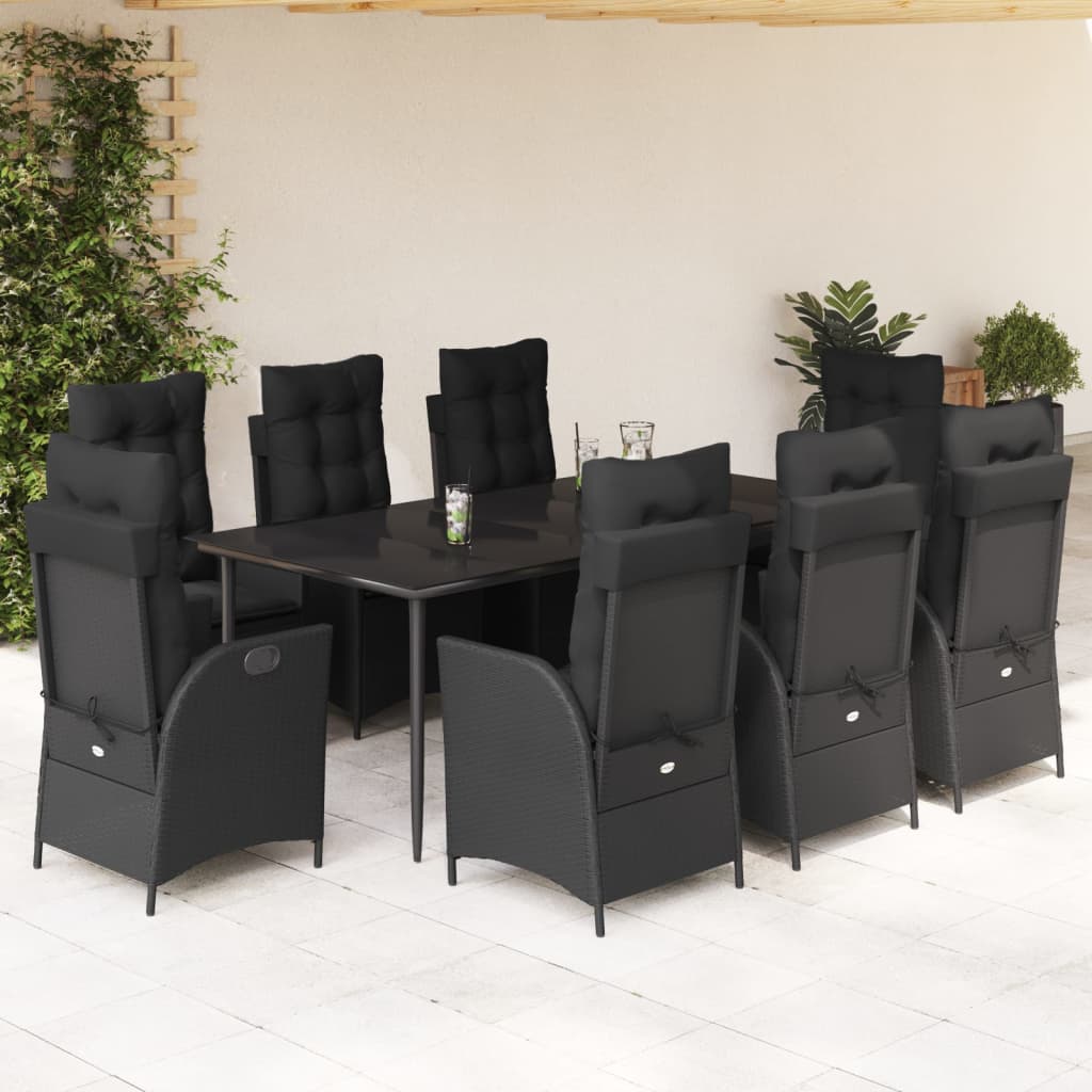 9-tlg. Garten-Essgruppe mit Kissen Schwarz Poly Rattan